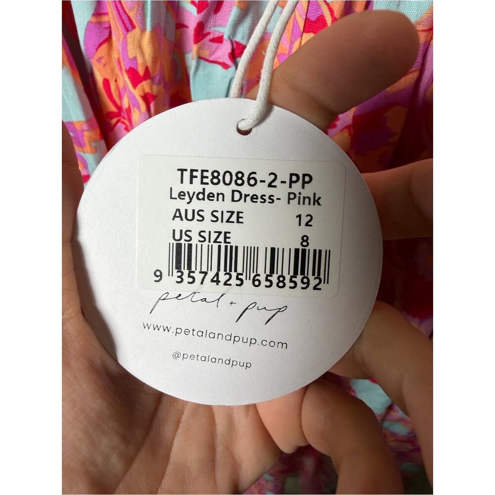 Petal + Pup Leyden Pink Floral Puff Sleeve Midi Dress US 8 NWT - Picture 8 of 9